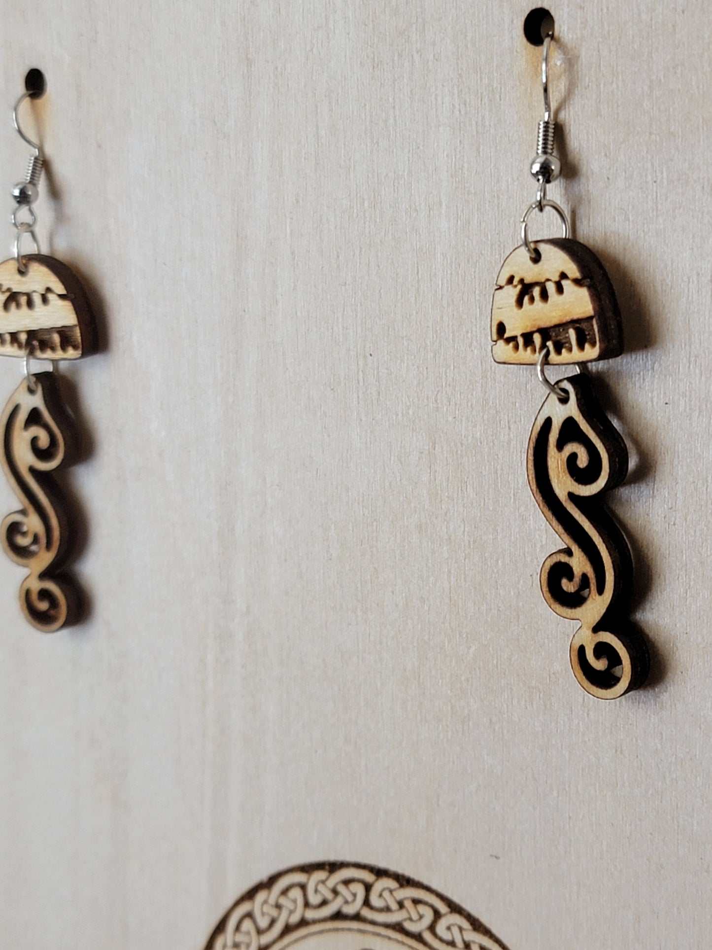 Earrings Double Dangle themed Laser cut / engraved wood