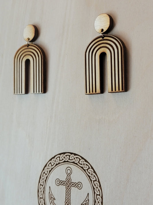 Earrings Double Dangle themed Laser cut / engraved wood